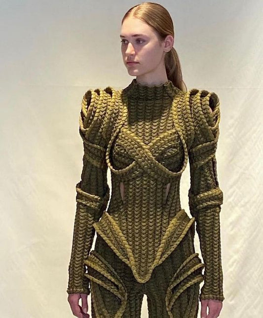 Unveiling the Ethereal Fusion: Justine Janot's Knitted Silk Armour for Alexander McQueen